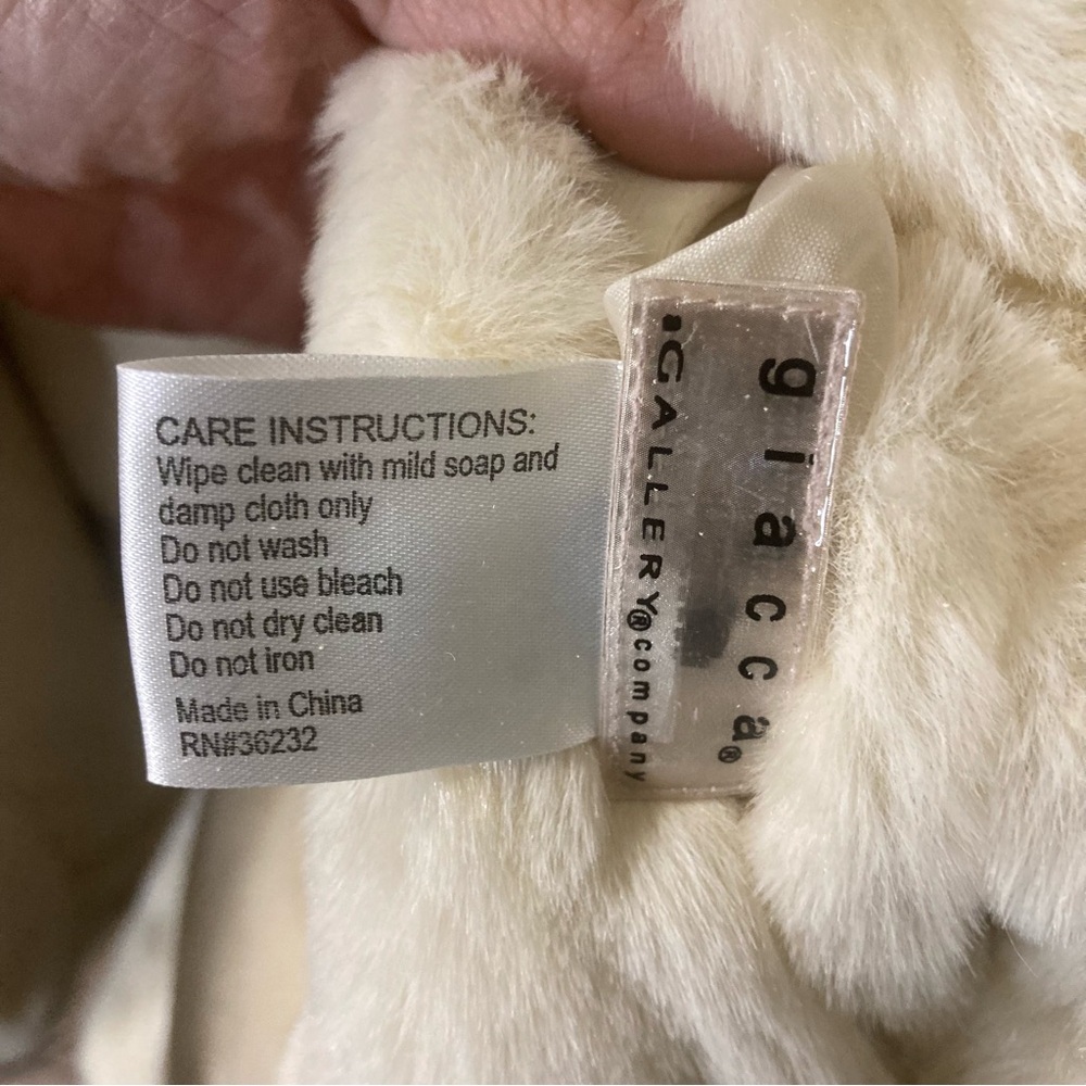 Giacca Cream Reversible Faux Fur Hooded Unique Coat Medium - Picture 16 of 16